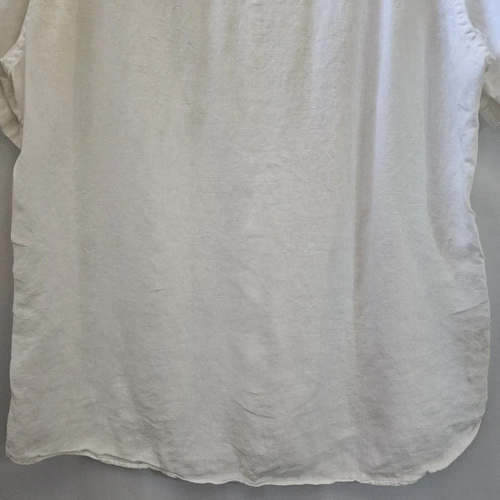 J. Crew Men XL Irish Linen Button Up Short Sleeve Pocket Top Shirt Coastal Beach